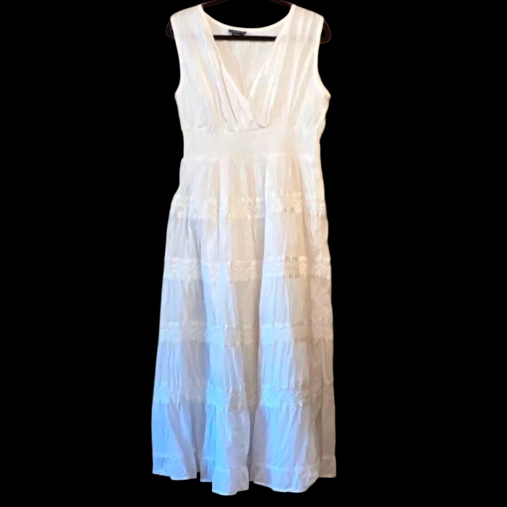 Jackpot Women's Sleeveless Cotton Boho CottageCore White Smocked Maxi Dress 3XL